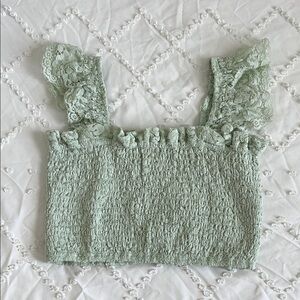 Altar'd State Green Smocked Ruffled Tank Top